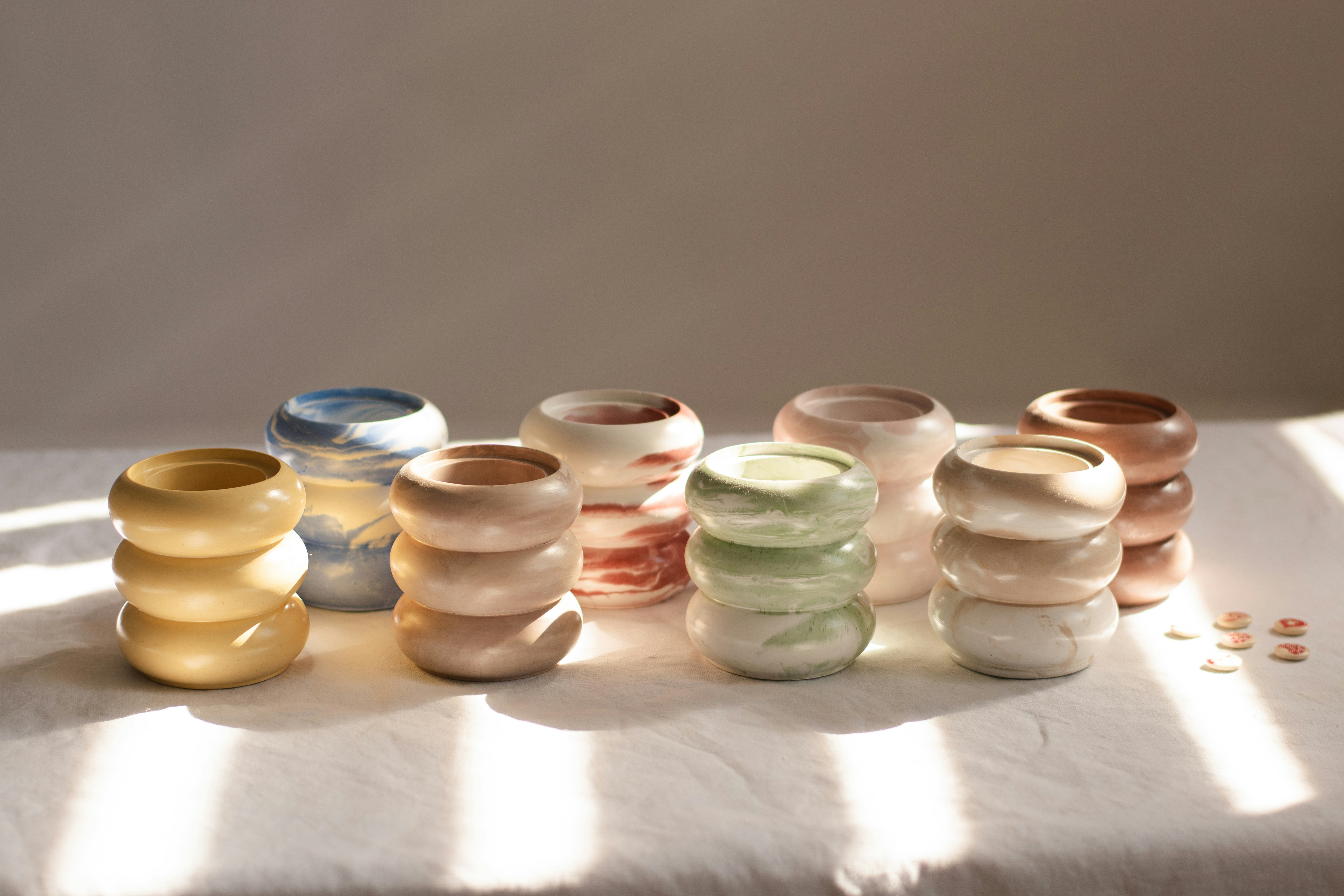 A group of vases sitting on top of a table