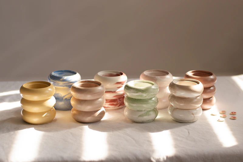 Stoneware breakfast bowls stacked