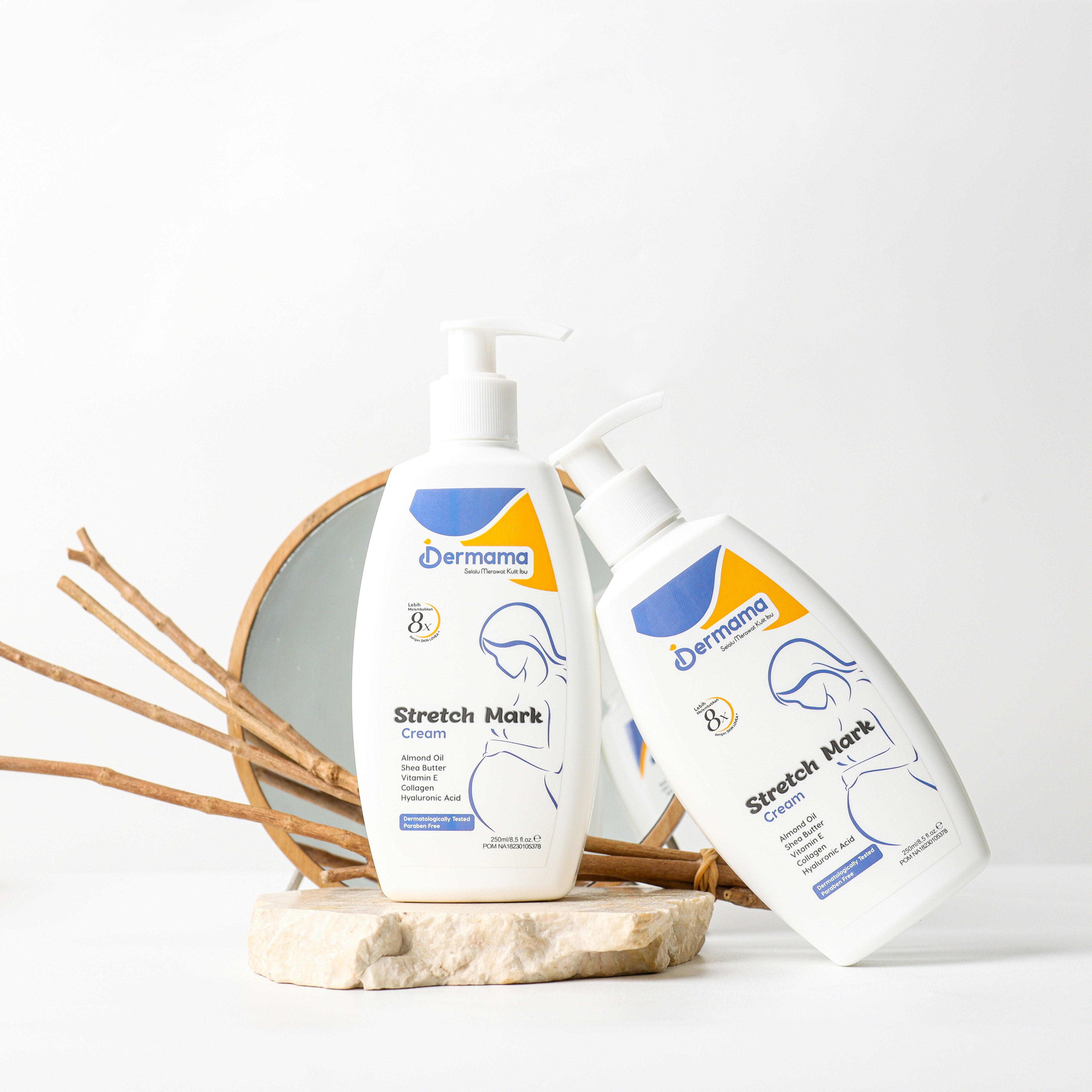 A couple of bottles of lotion sitting on top of a counter