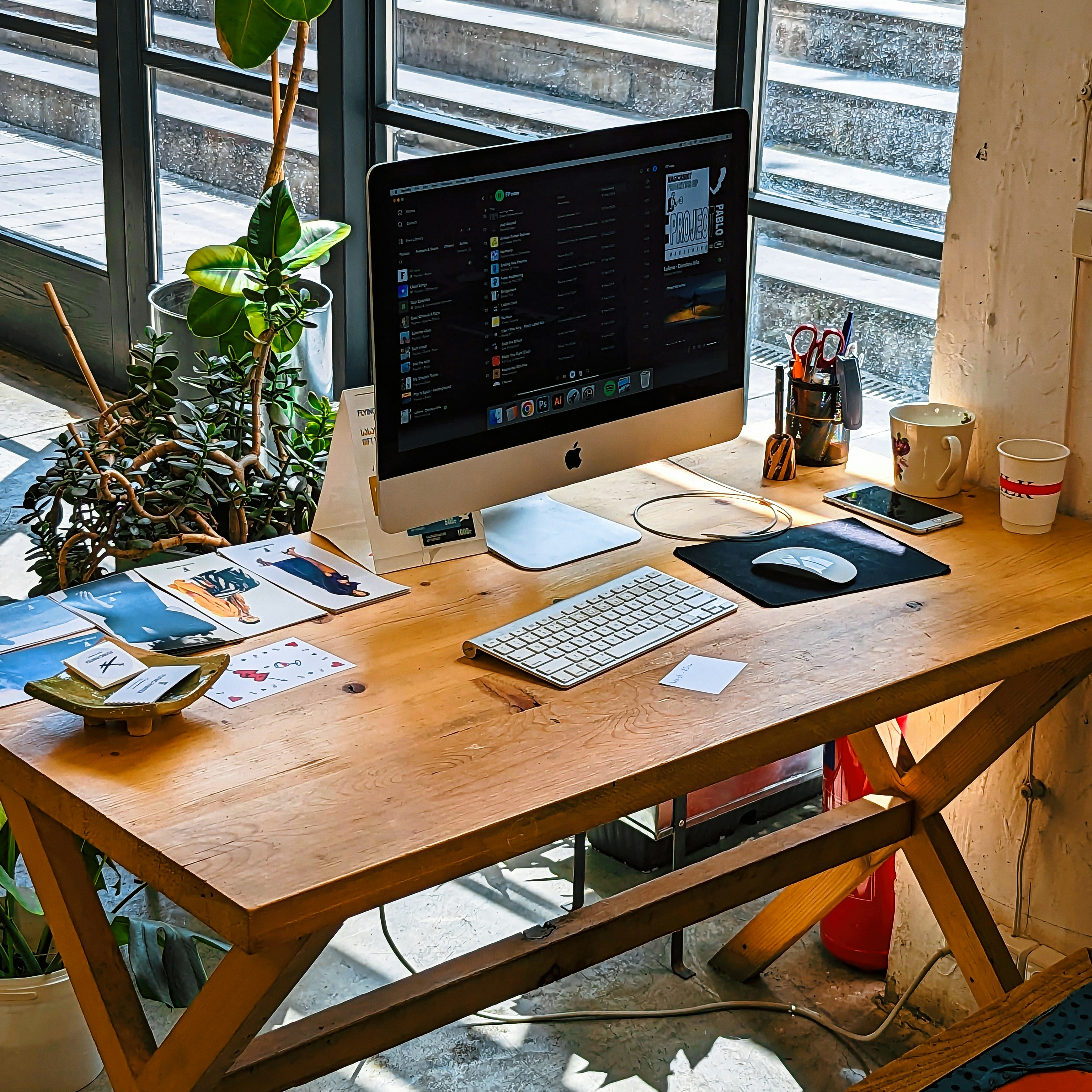 Office desk with digital management tools