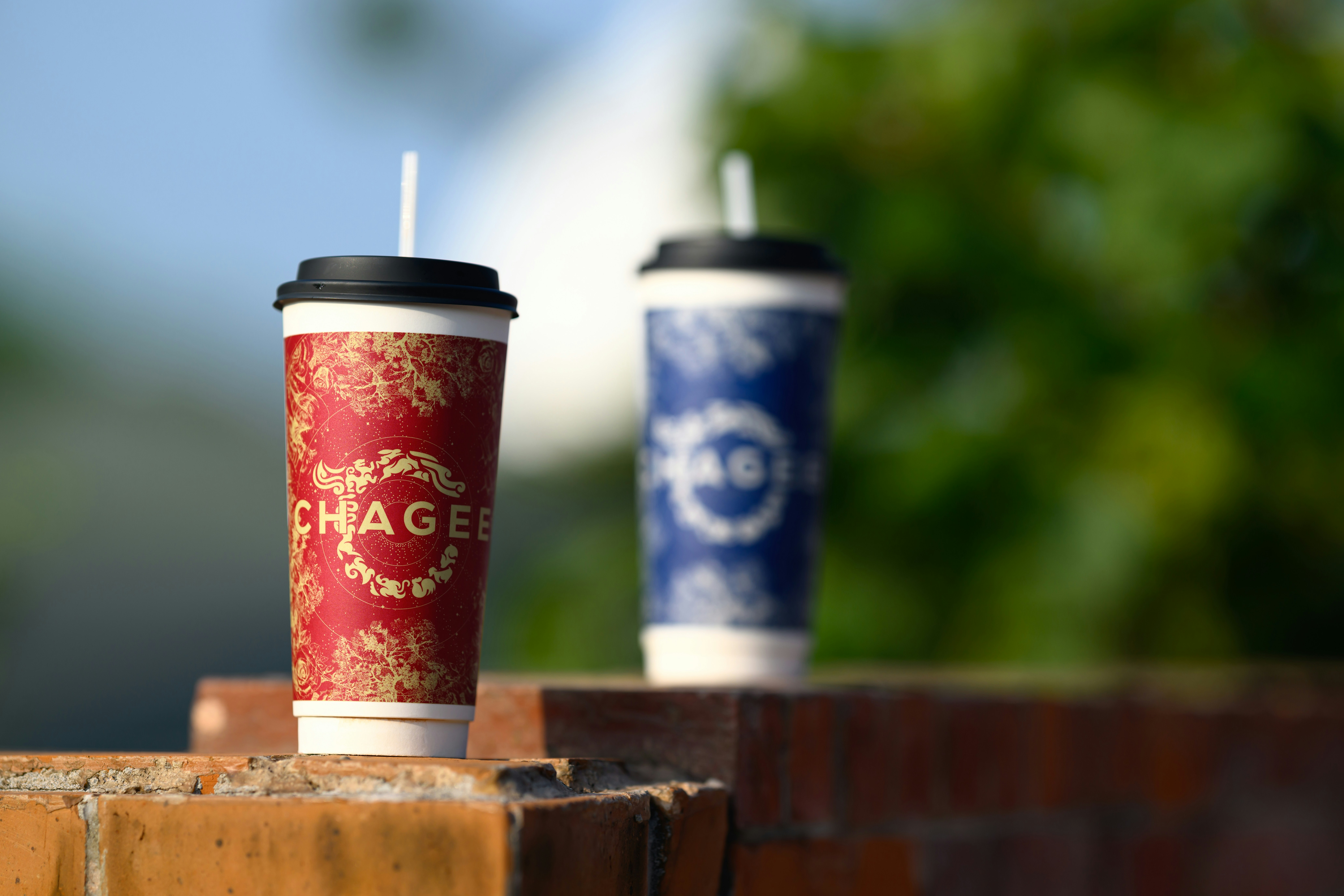 Dos tazas de café encima de una mesa de madera