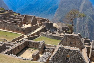 A view of a mountain range with some buildings