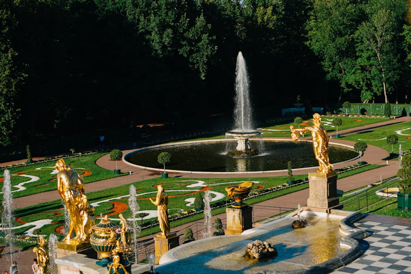 A fountain in the middle of a park