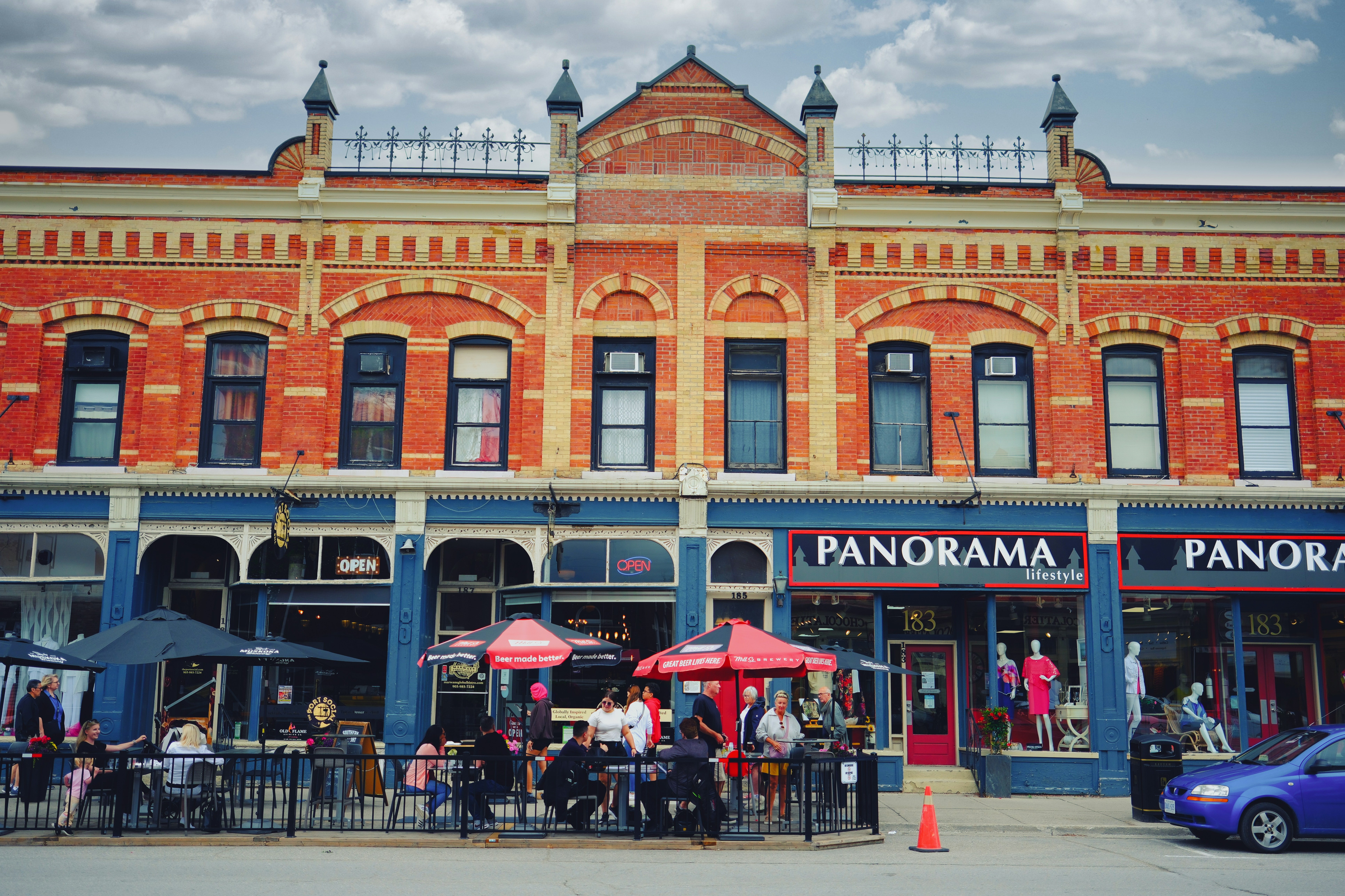 A street scene with focus on an old building