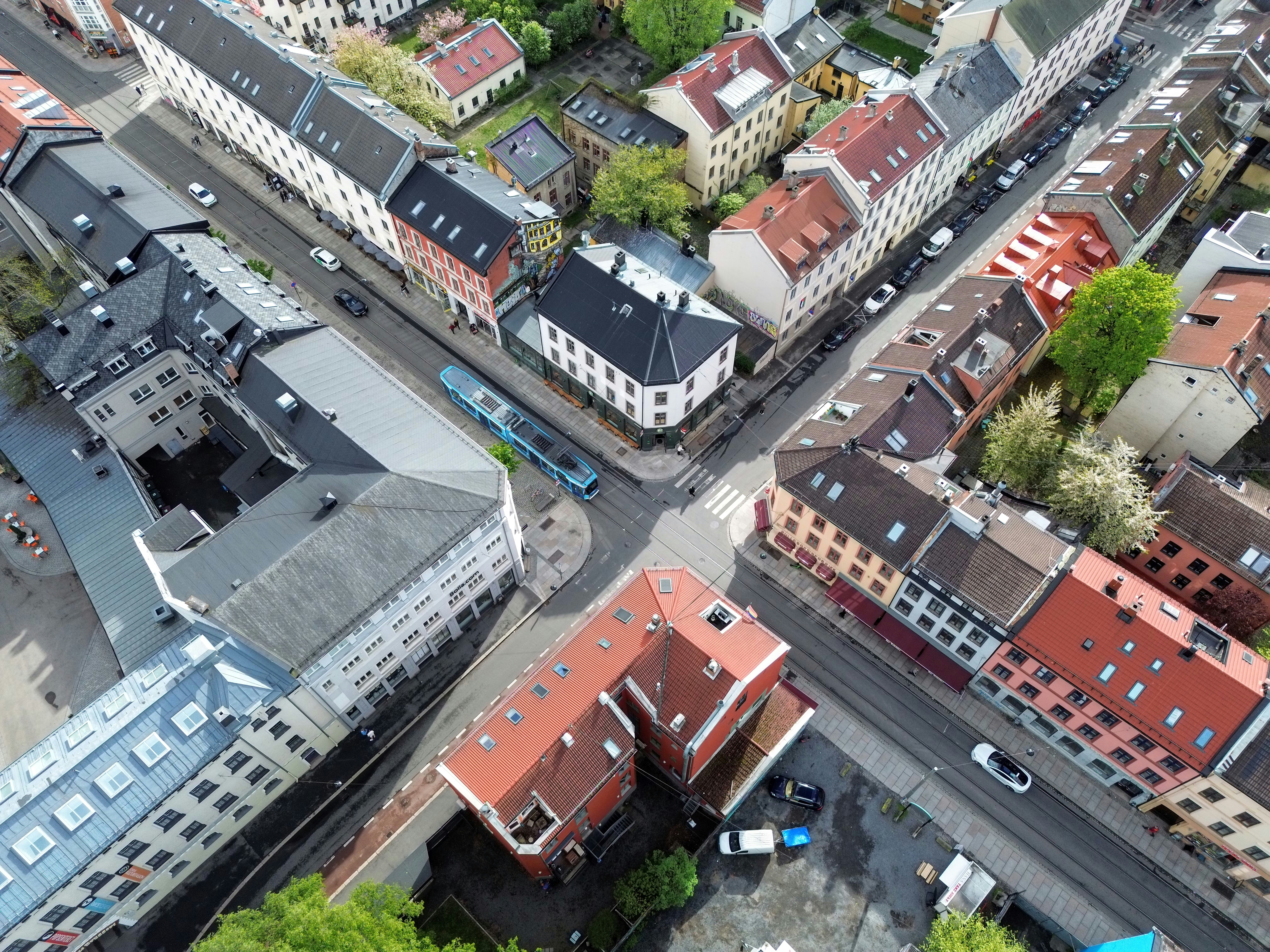 An aerial view of a city with lots of buildings
