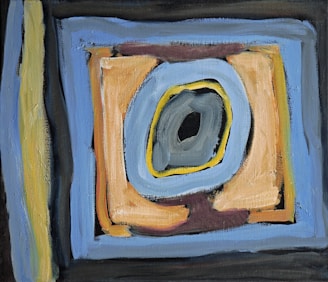 A painting of a blue, yellow, and brown square