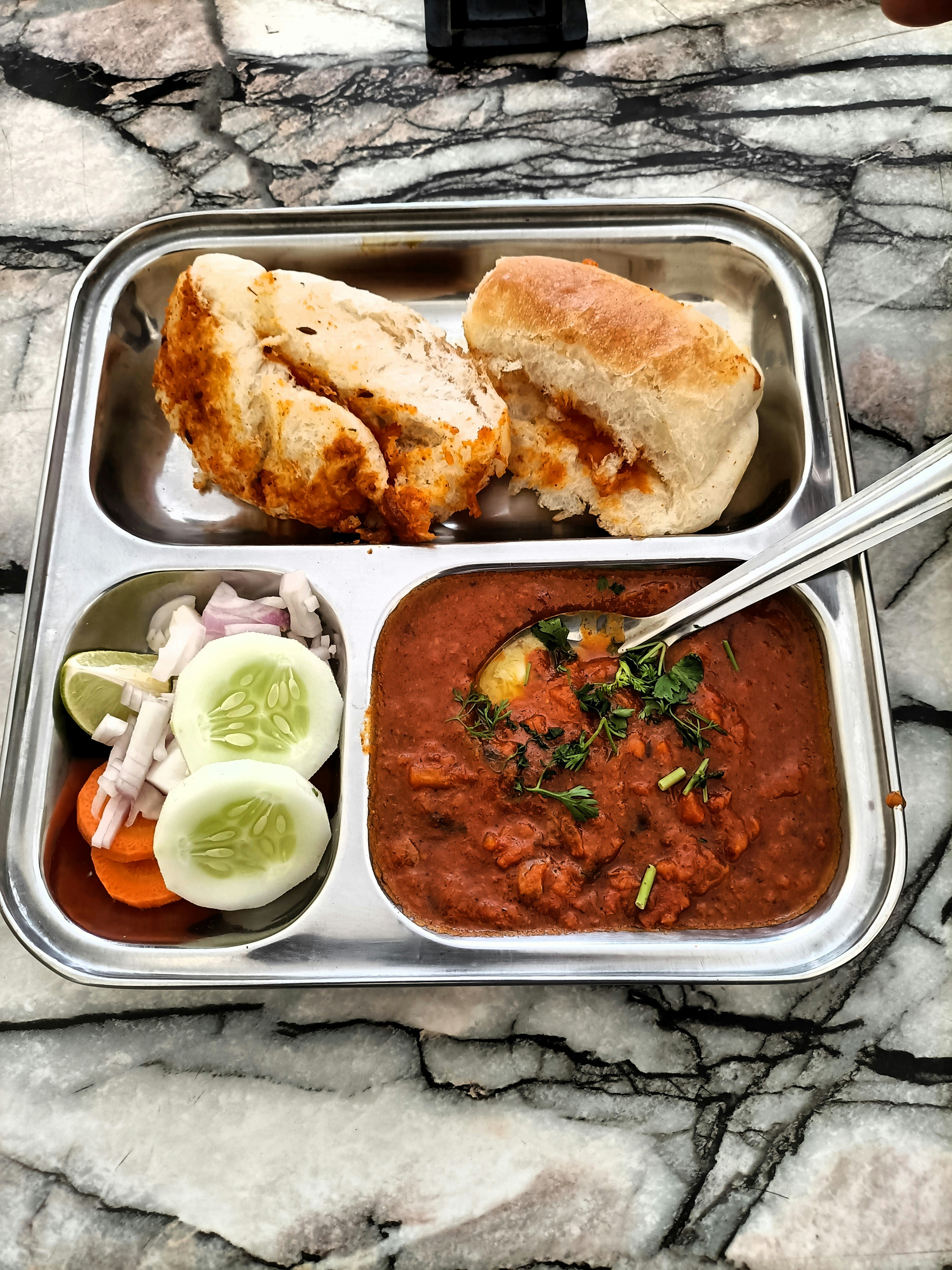 Special Pav Bhaji — Chef's loaded special pav bhaji, Indian café food photography with warm colours and appetising presentation
