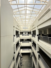 A view of a building from the second floor