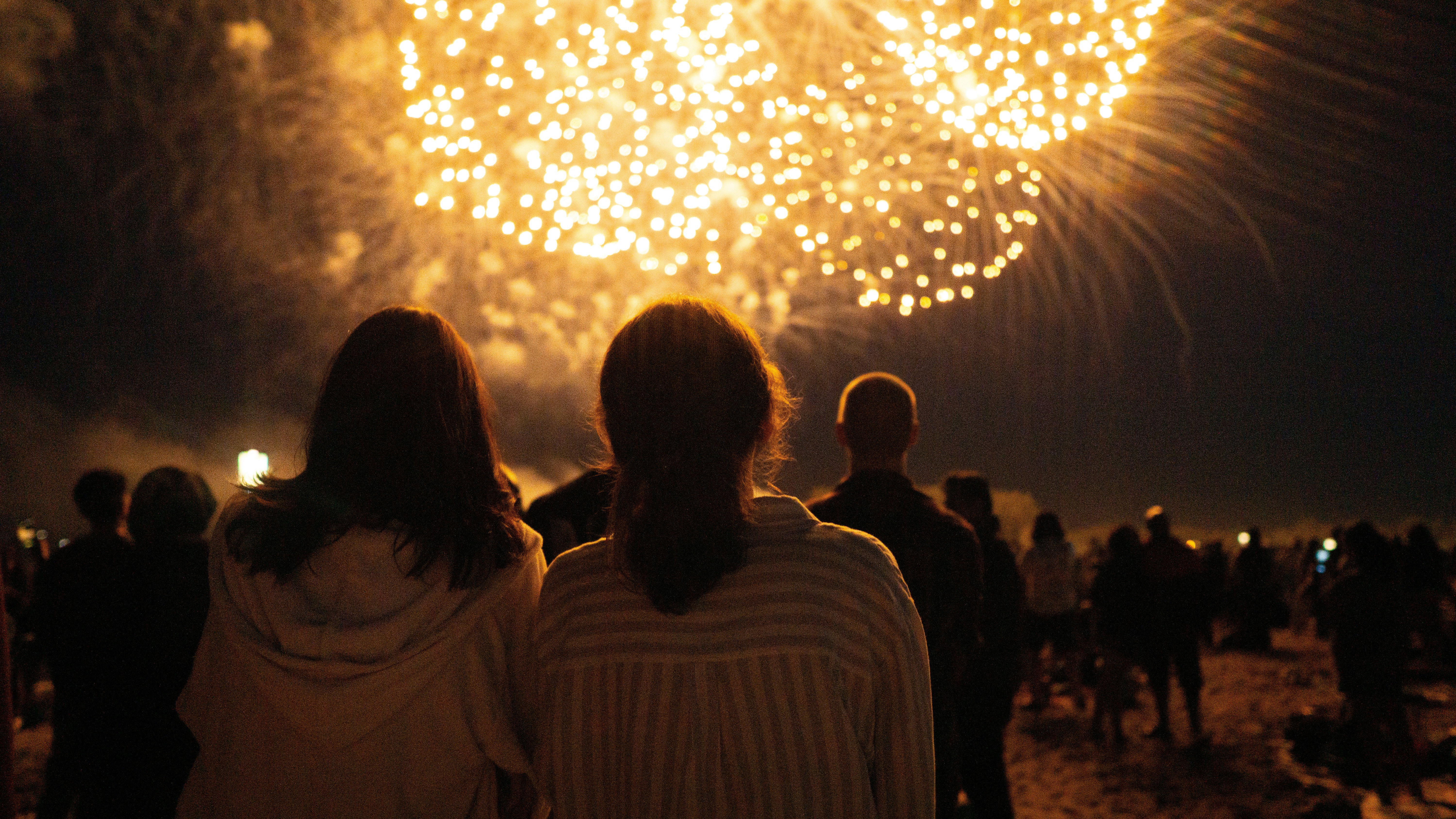 family safely watching a public fireworks display - can fireworks start a fire