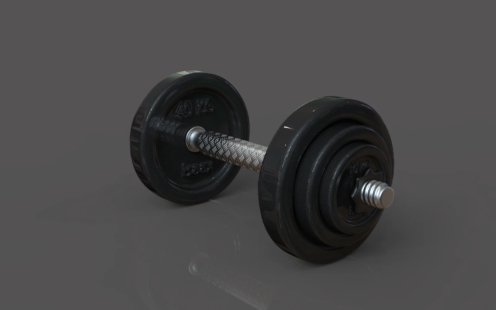 Pair of adjustable dumbbells on the floor of a small home apartment gym