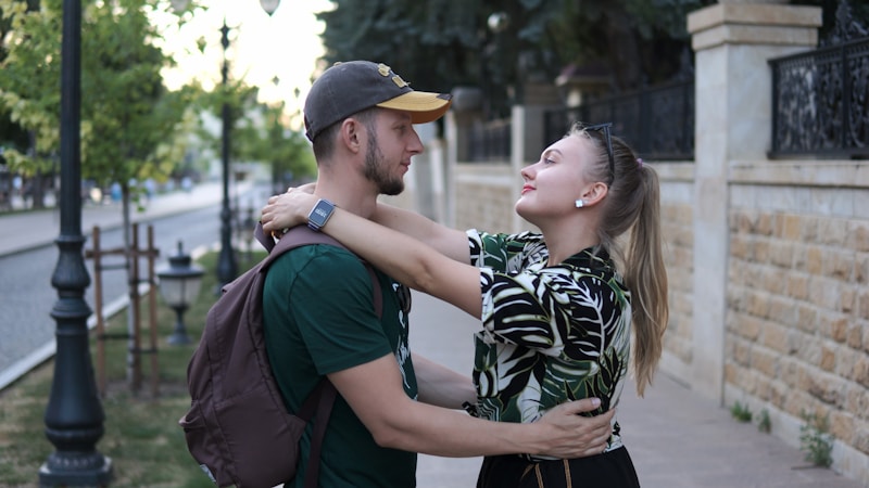 Couple walking together abroad
