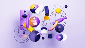 A purple and white wall with a purple and yellow design on it