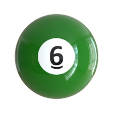 A green pool ball with the number six on it