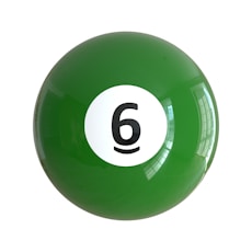 A green pool ball with the number six on it