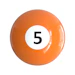 A pool ball with the number five on it
