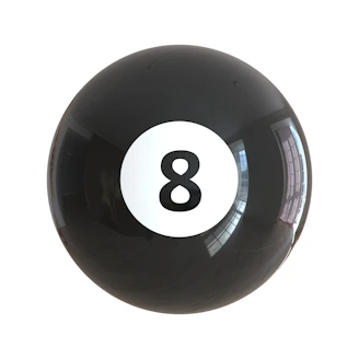 A pool ball with the number eight on it
