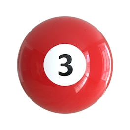 A red pool ball with the number three on it