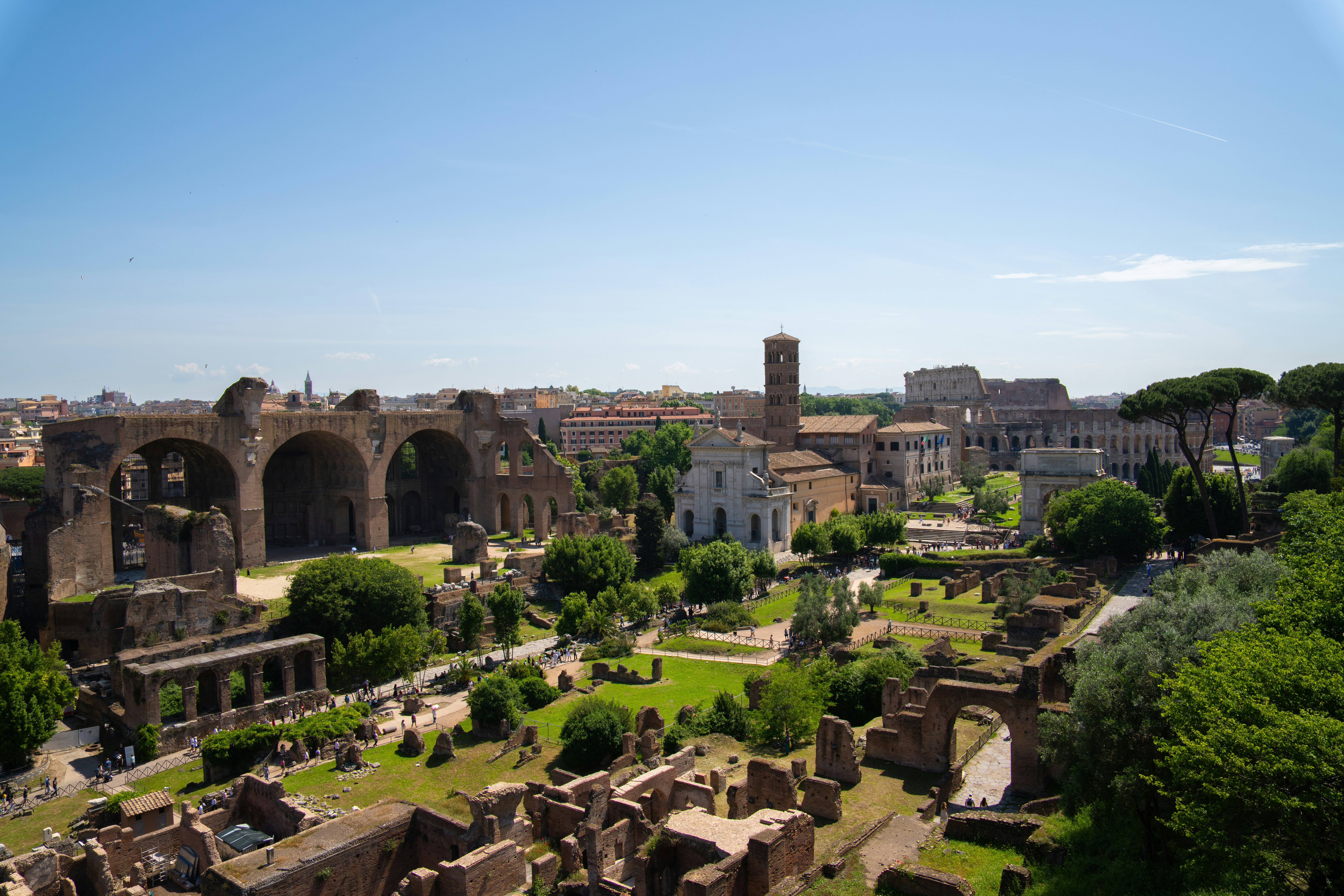 An aerial view of the ruins of a roman city, 