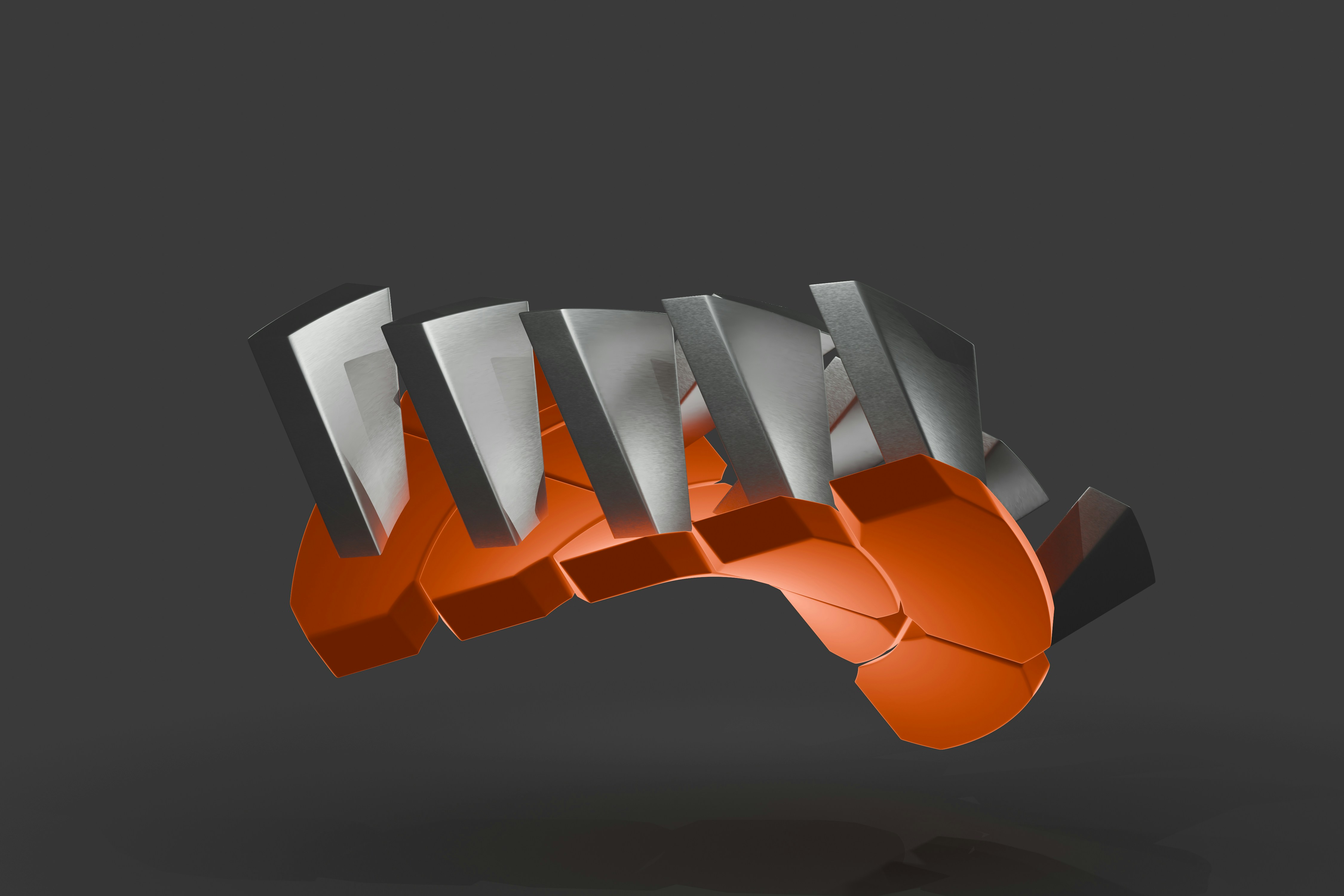 An orange and white object on a black background