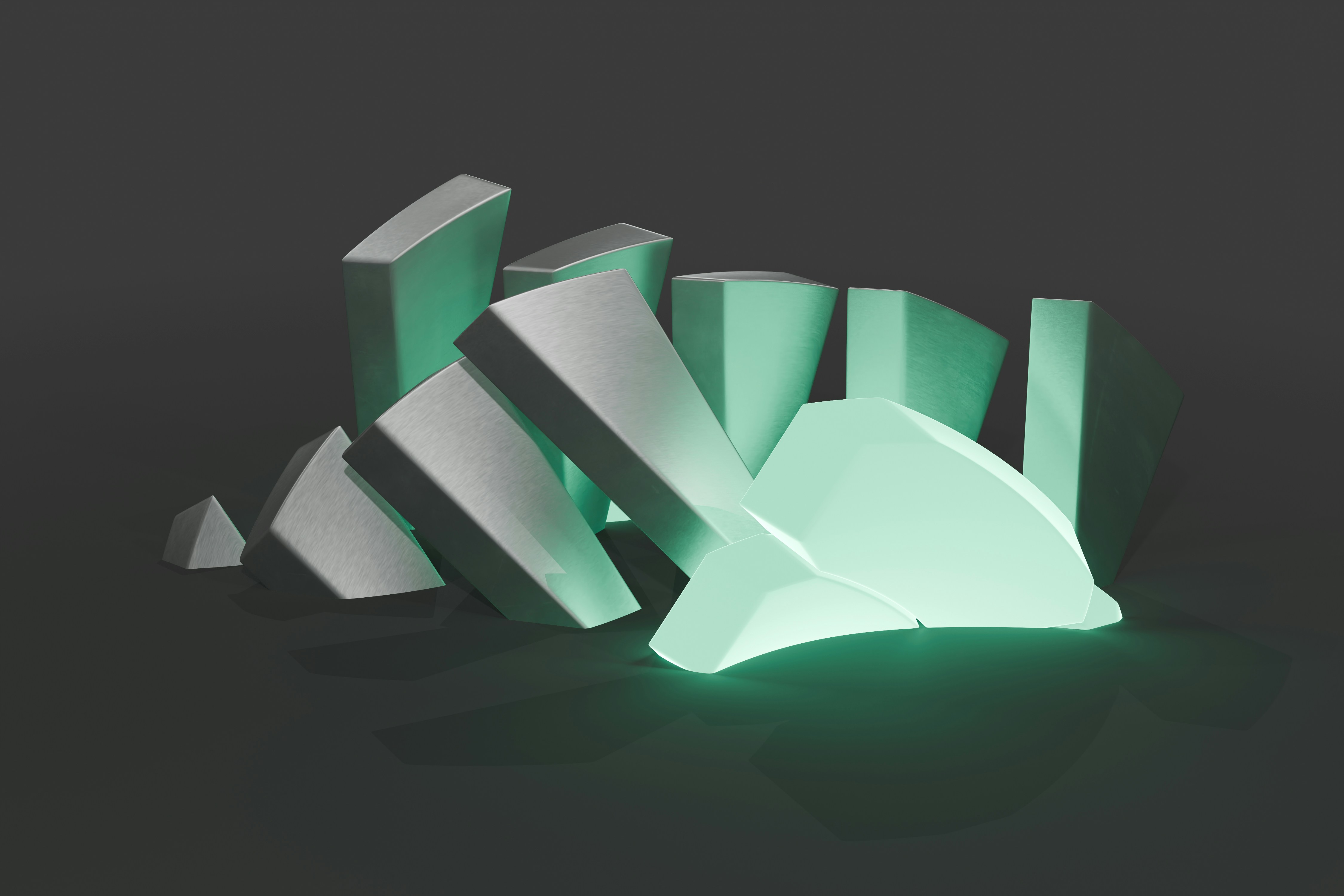 A green and white object on a black background