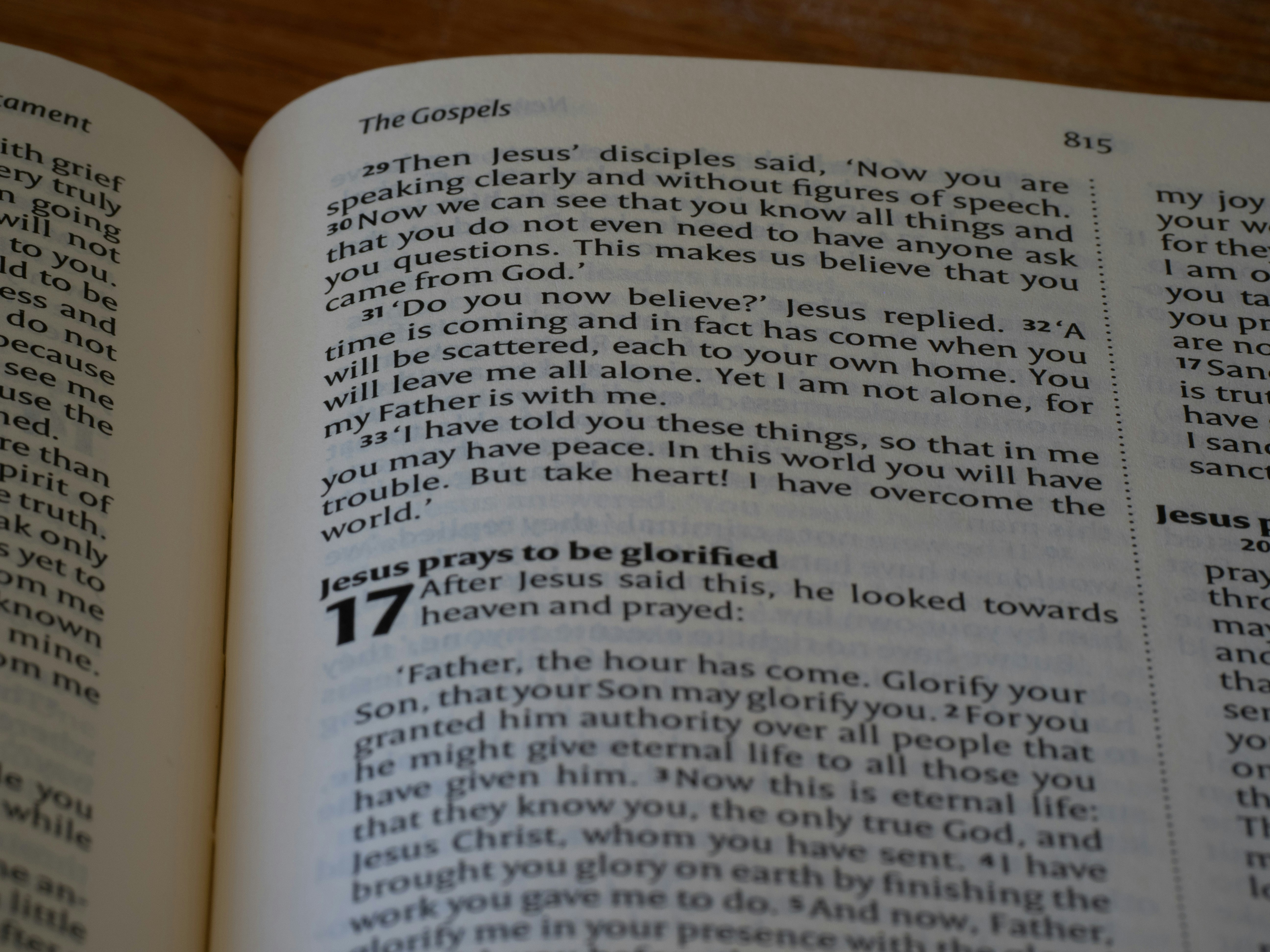 A close up of an open book on a table