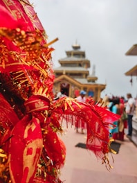 A person wearing a red and gold costume