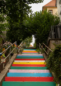 A set of colorful stairs painted in different colors