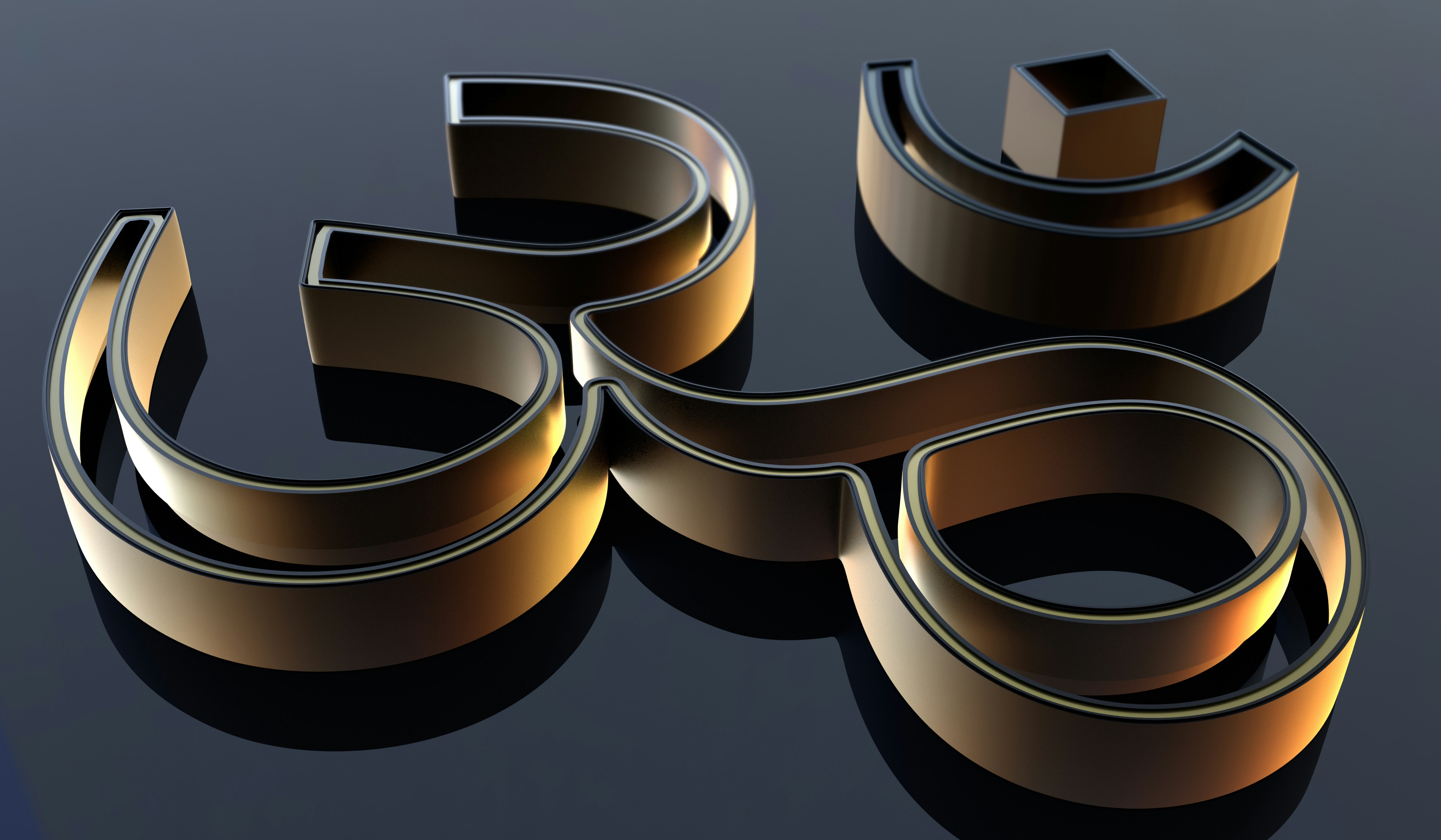 A 3D image of a gold and black object