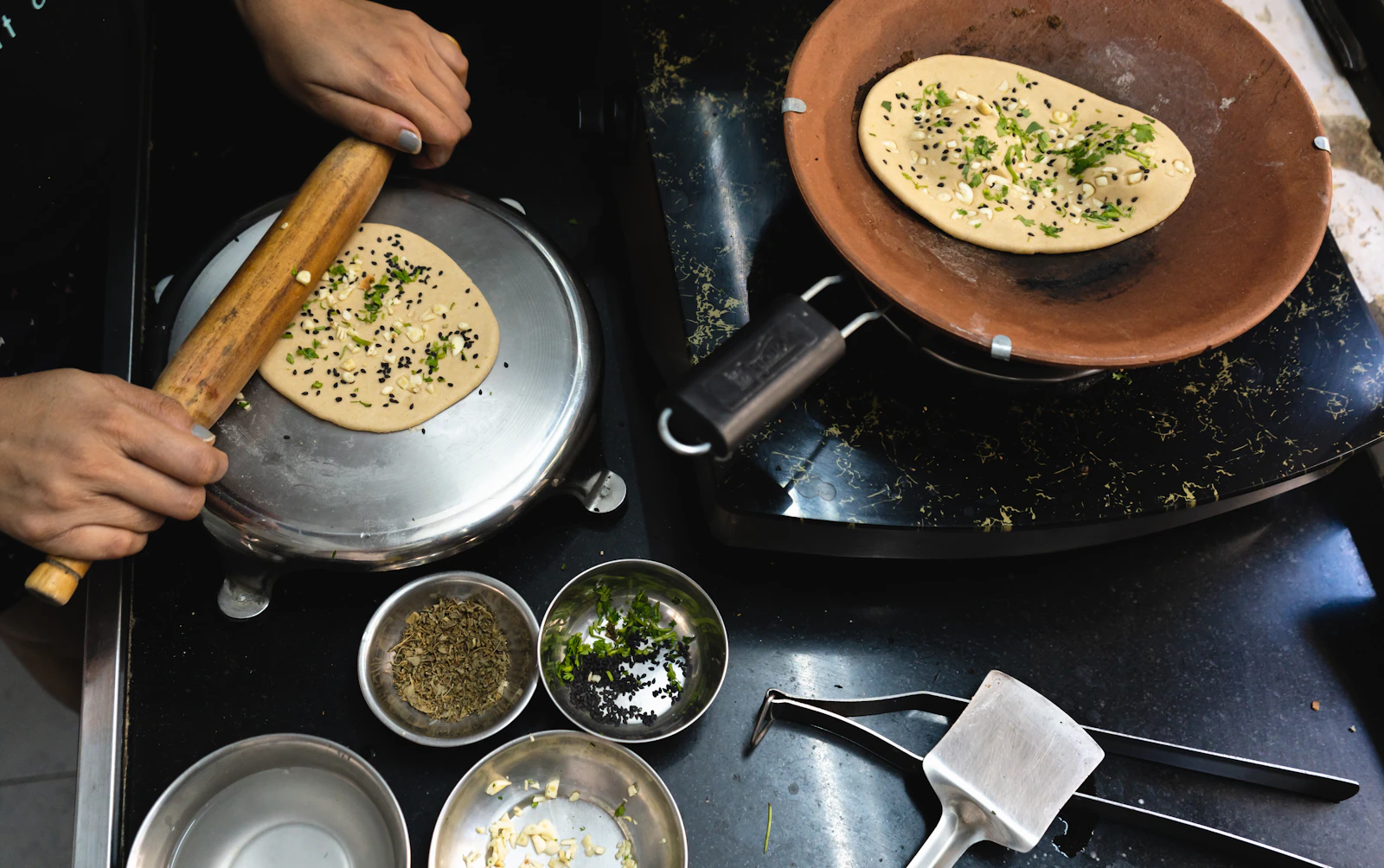 Food cooking on a gas stove