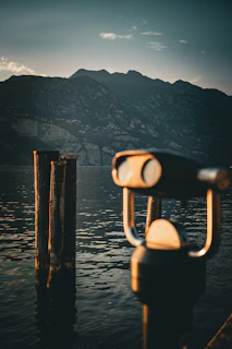 A couple of lights that are on a dock