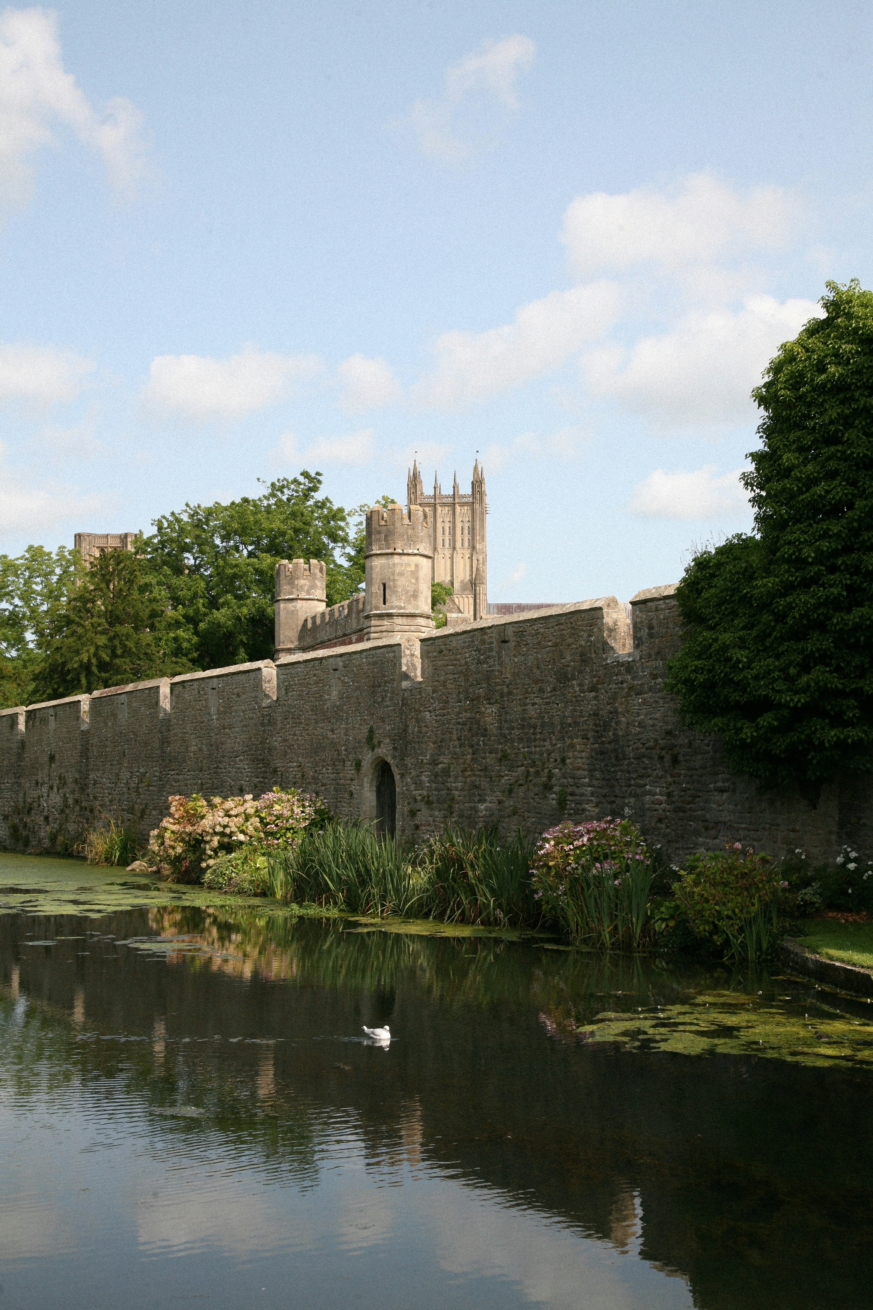 A castle with a lake in front of it