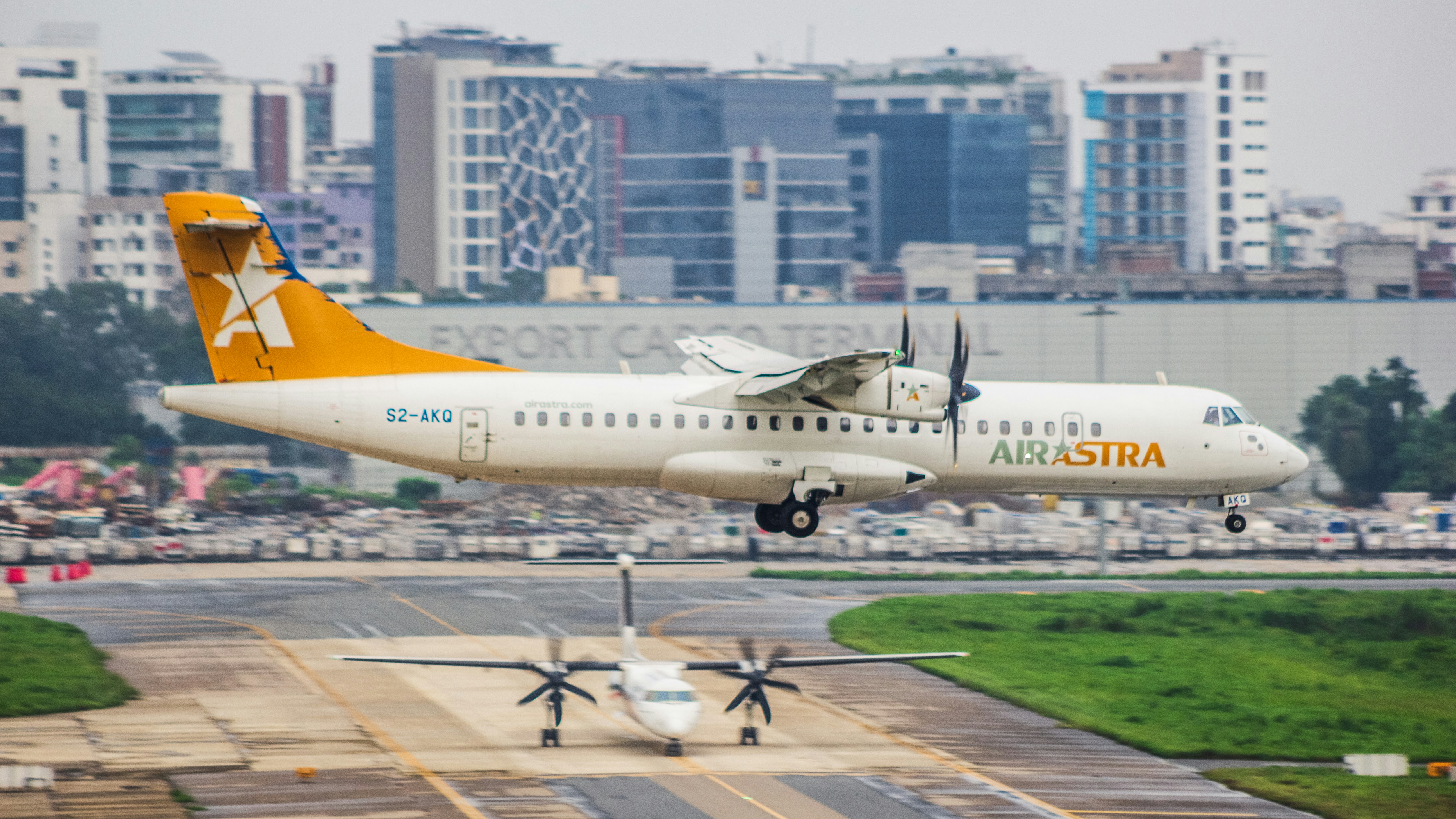 An airplane is taking off from the runway