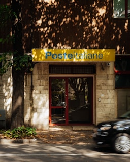 A car is parked in front of a building