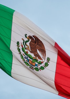 The mexican flag is waving in the wind