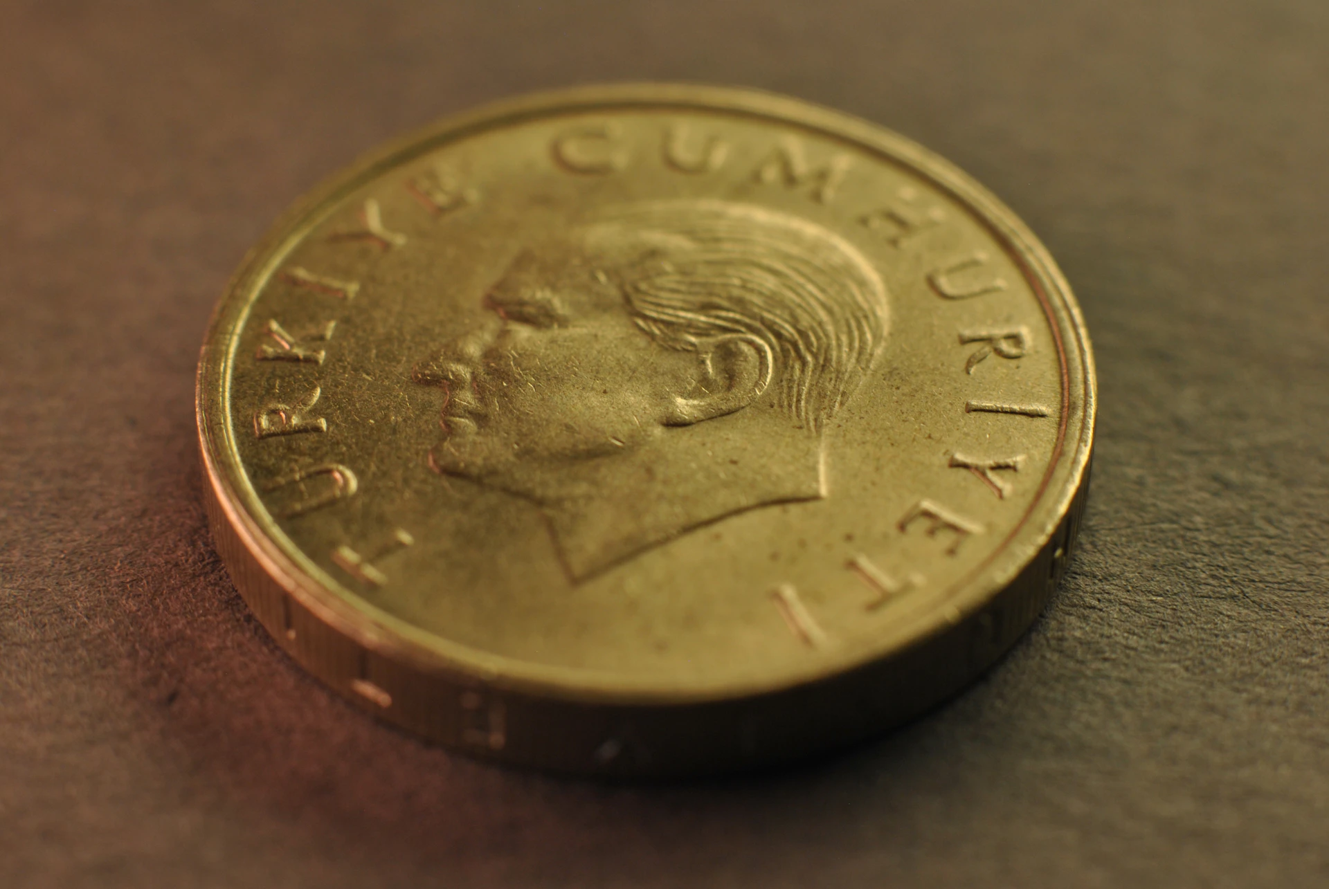 A close up of a coin on a table
