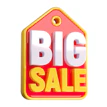 A red and yellow big sale sign on a white background