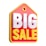 A red and yellow big sale sign on a white background