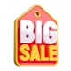 A red and yellow big sale sign on a white background