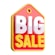 A red and yellow big sale sign on a white background