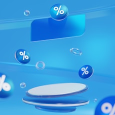 A blue background with bubbles and a price sign