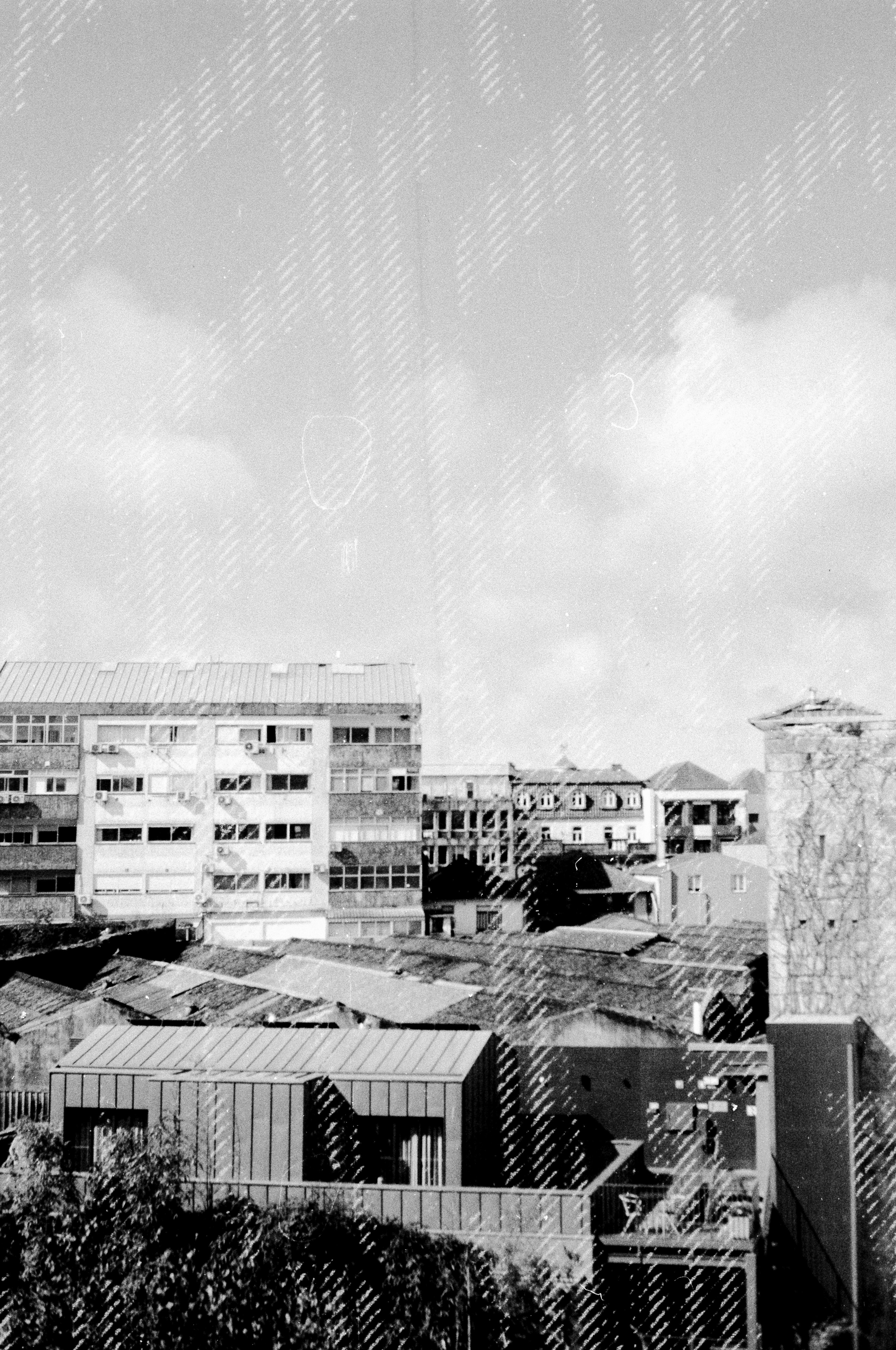 A black and white photo of a city