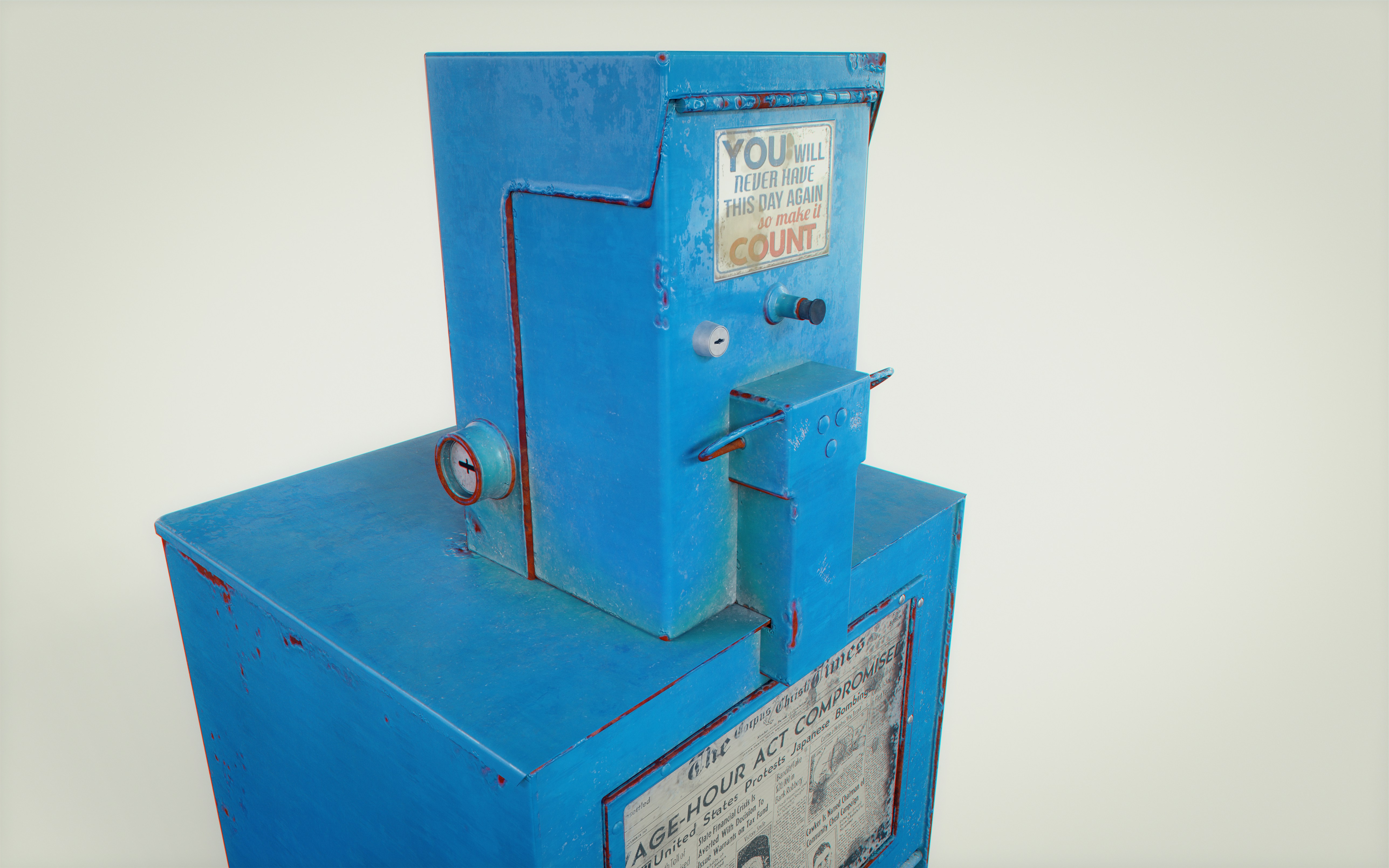 A blue machine sitting on top of a table