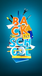 A back to school poster with scissors and other items