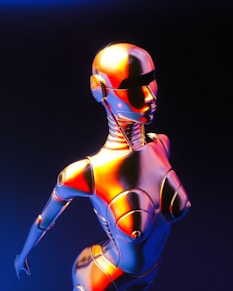 A robot that is standing in the dark