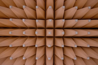 A close up view of a ceiling made out of cardboard