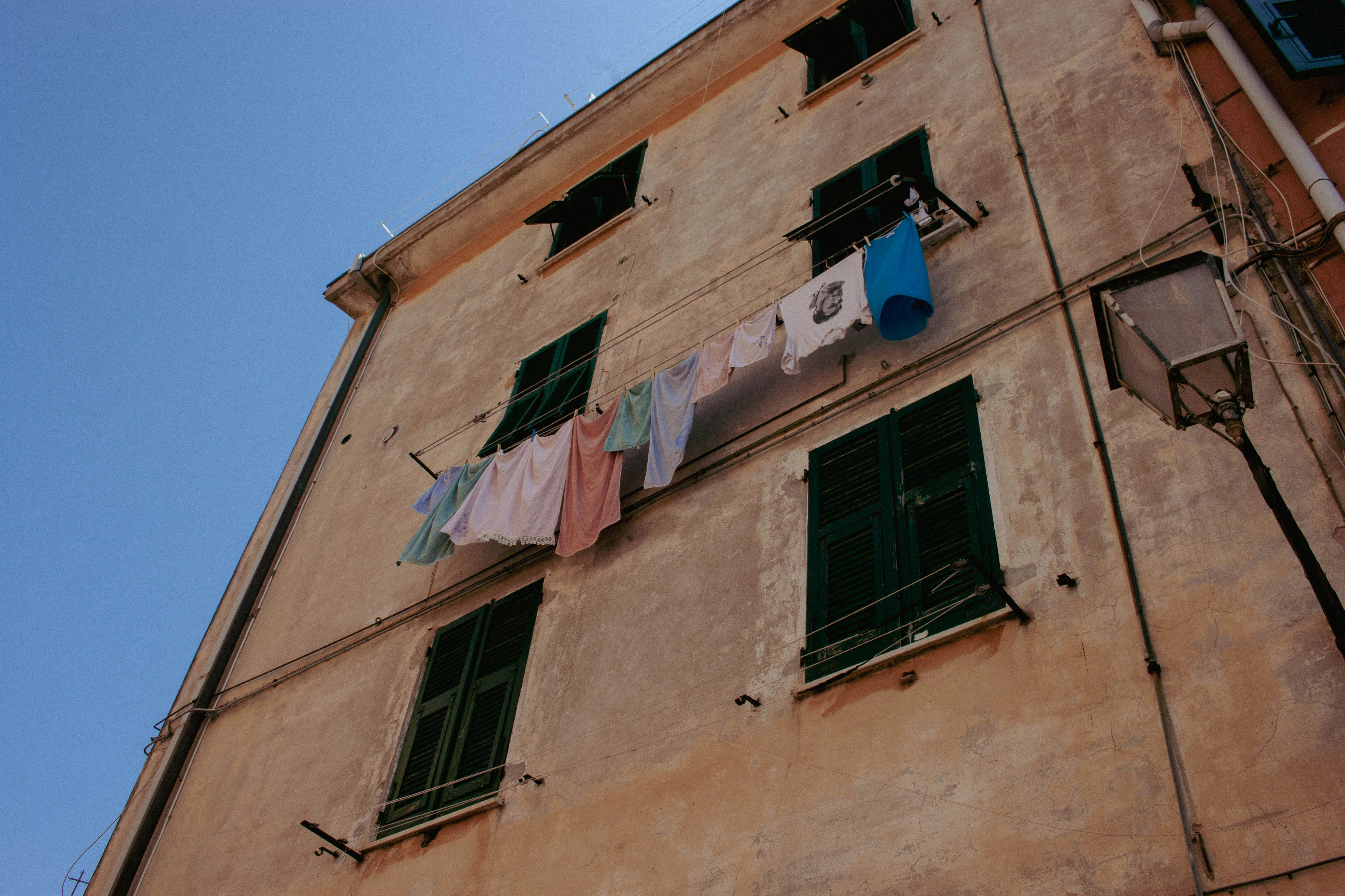 A building with clothes hanging out to dry
