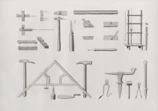 Collection of antique woodworking and metalworking tools.