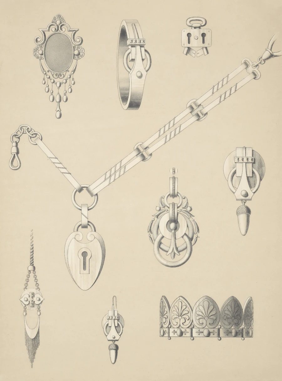 Detailed technical drawings of pendant and necklace designs