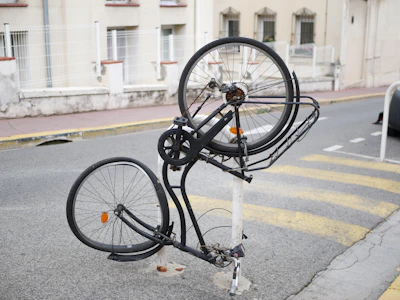 A bicycle parked on the side of the road