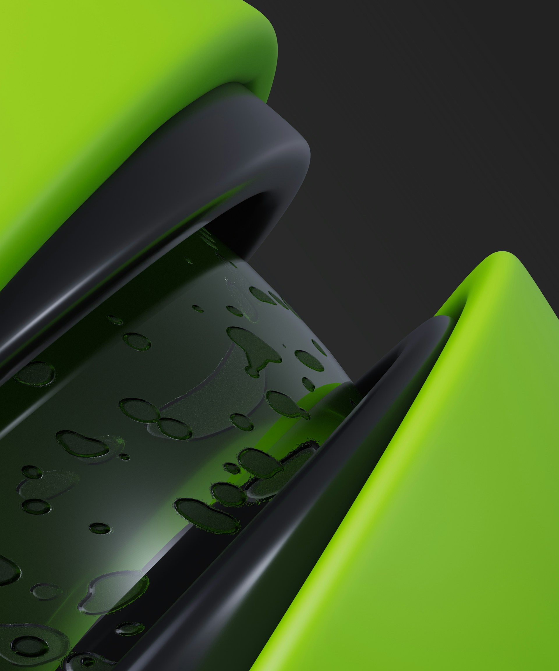 A close up of a green and black object